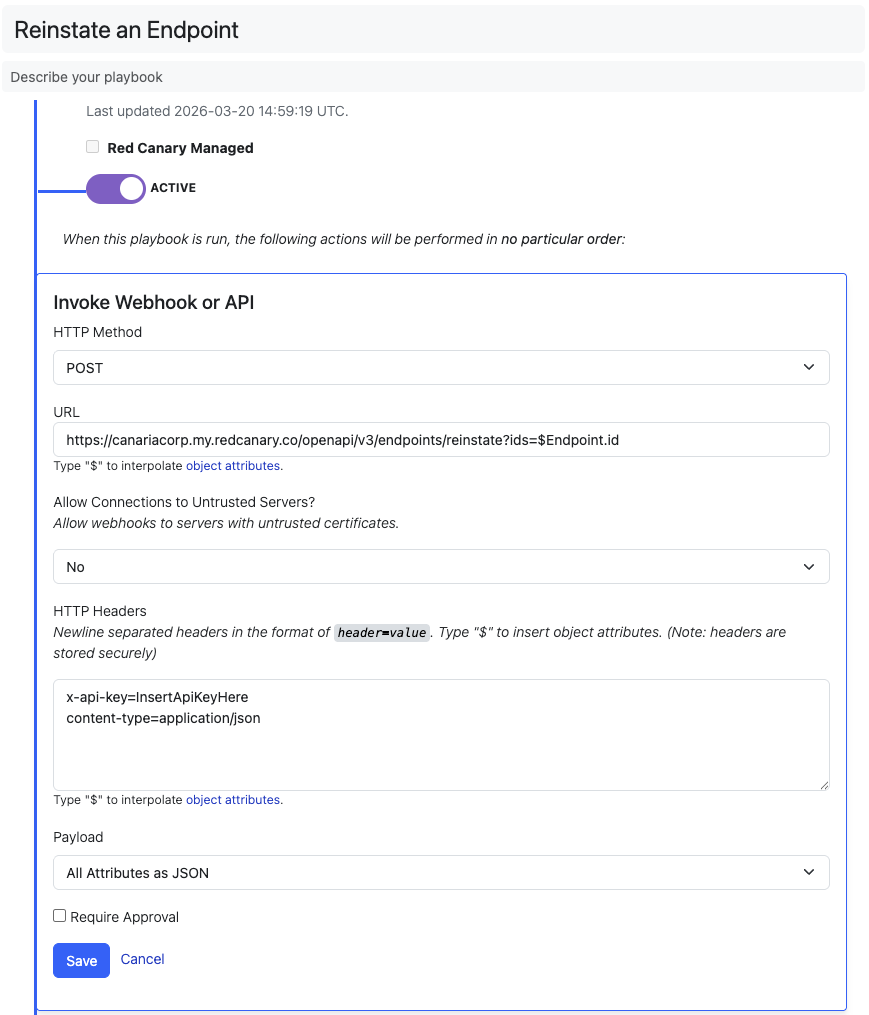 Reinstate an Endpoint Playbook Config